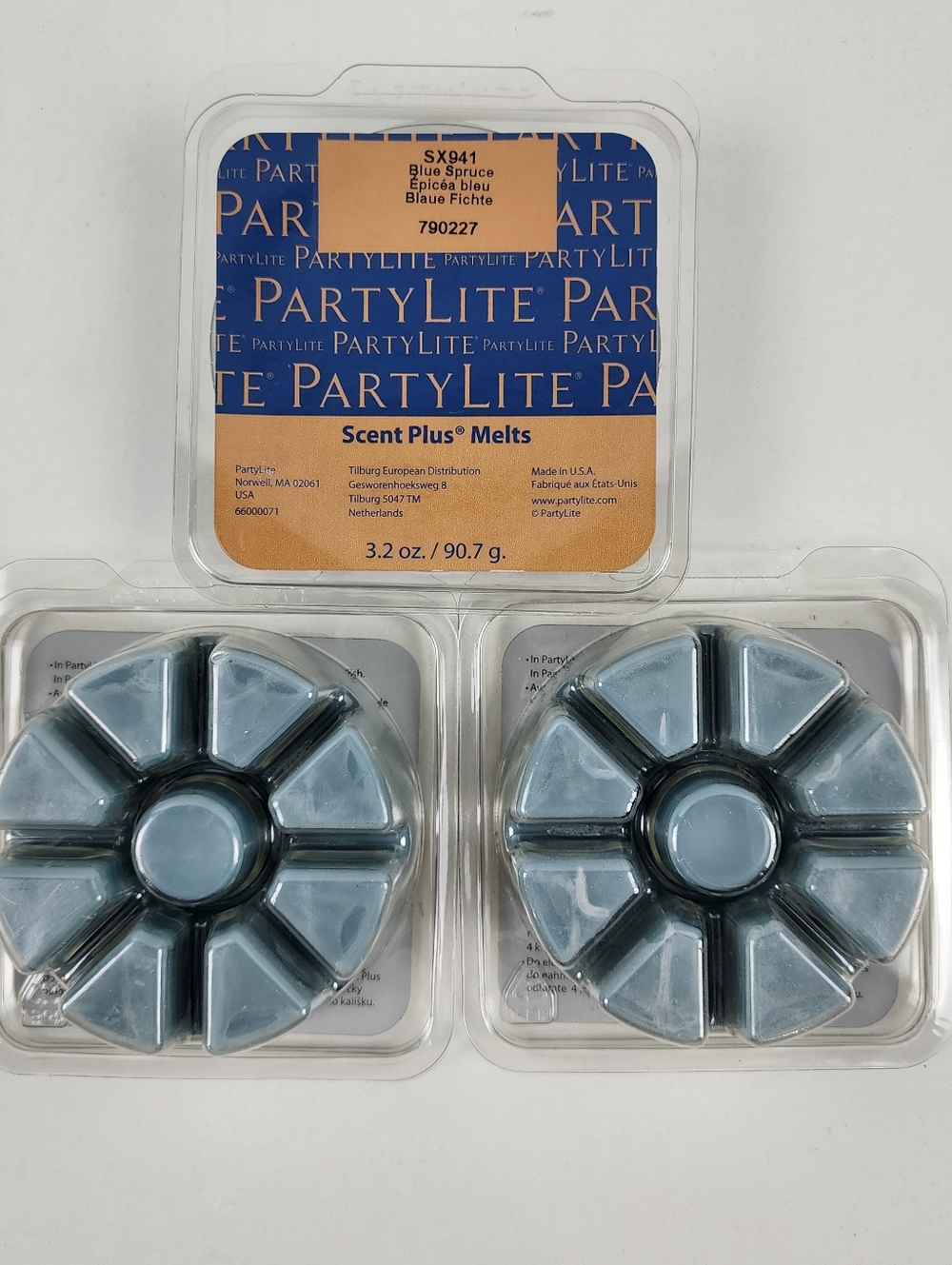PartyLite Blue Spruce Scent Plus Melts Blue Wax Discontinued (3) Pack Bundle